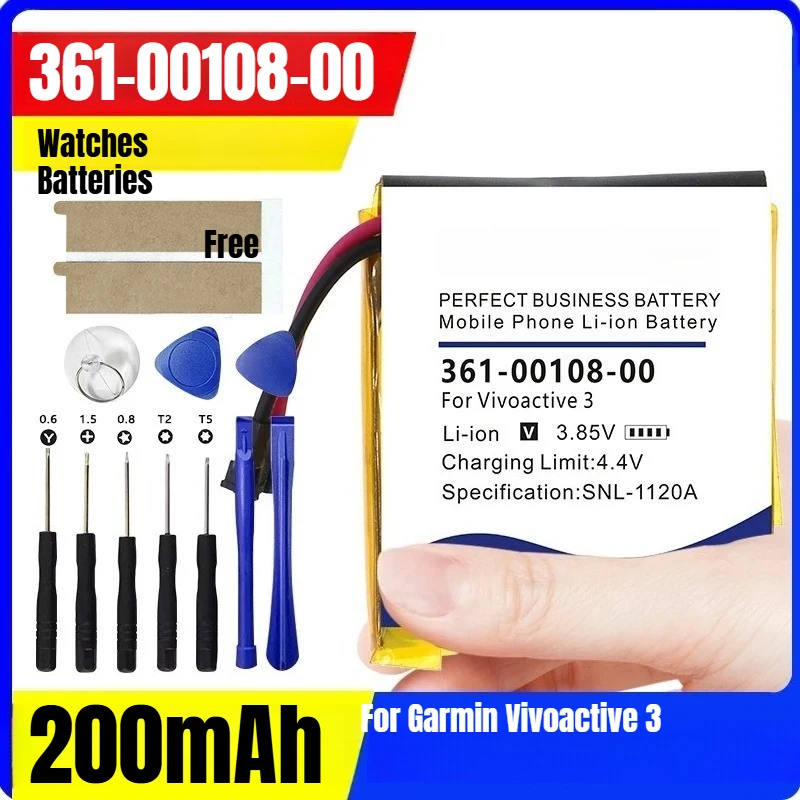 

361-00108-00 200mAh Smart Watches Batteries for Garmin Vivoactive 3 GPS with Tool