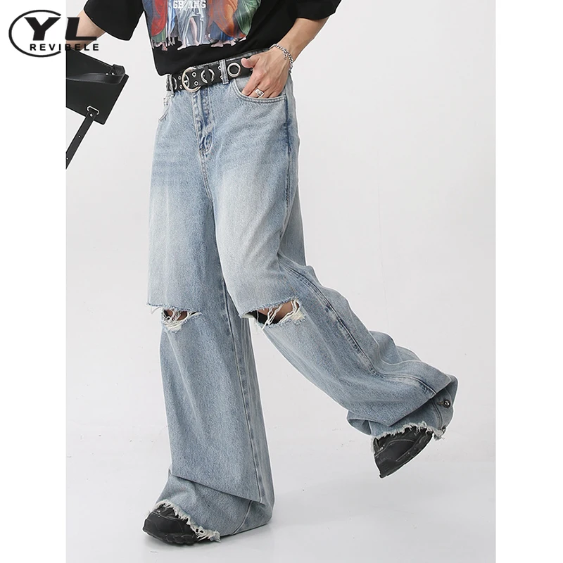 Vintage Baggy Wide Leg Jeans Man Harajuku Oversized Hole Wash Denim Pants Male High Street Punk Spring Summer Straight Trousers