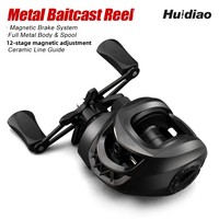 Huidiao Low Profile Baitcasting Reel All Metal Body&Spool 22LB Powerful Drag 7.2:1 High Speed Ratio Magnetic Brake for Bass Pike