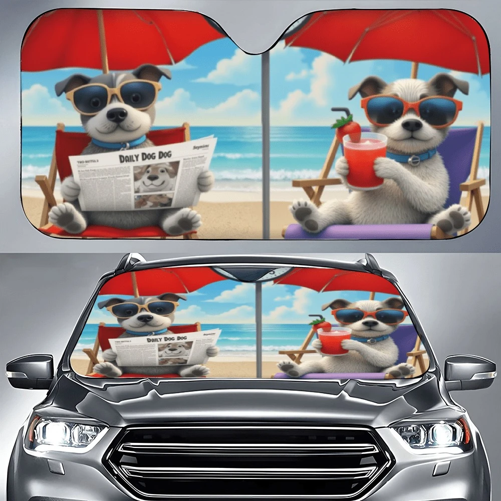 

Couple of Dogs Sitting on Top of a Beach Next to Each Other Car Auto Sunshades Car Sunshade, Front Window Sun Cover