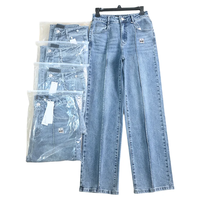 

Женские повседневные прямые джинсы с высокой талией в стиле ретро, удобные длинные брюки на резинке, осень 2024, Новое поступление