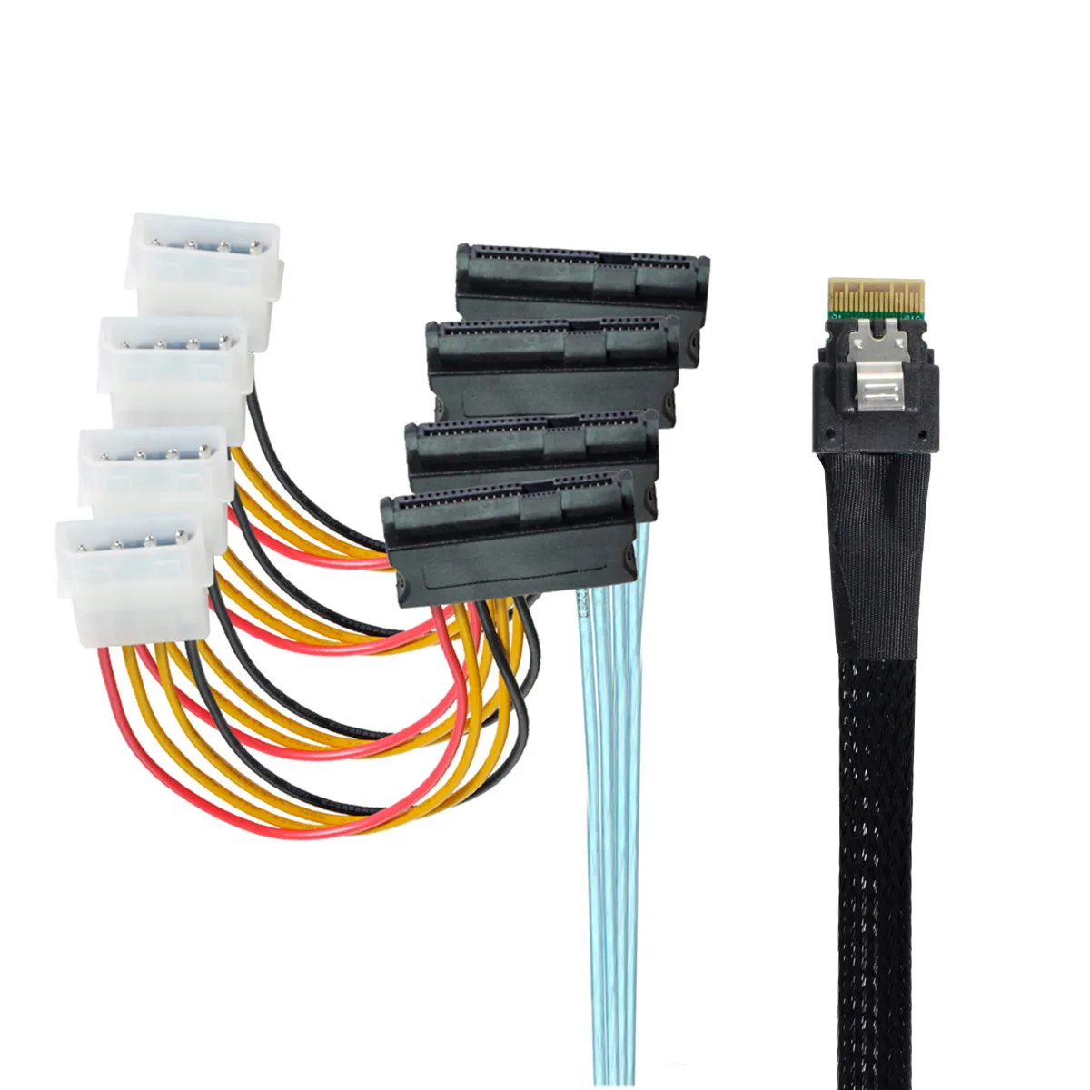 SFF-8654 4i 38pin Slimline SAS 4.0 Host to 4 SAS 29pin SFF-8654 Target Hard Disk Fanout Raid Cable