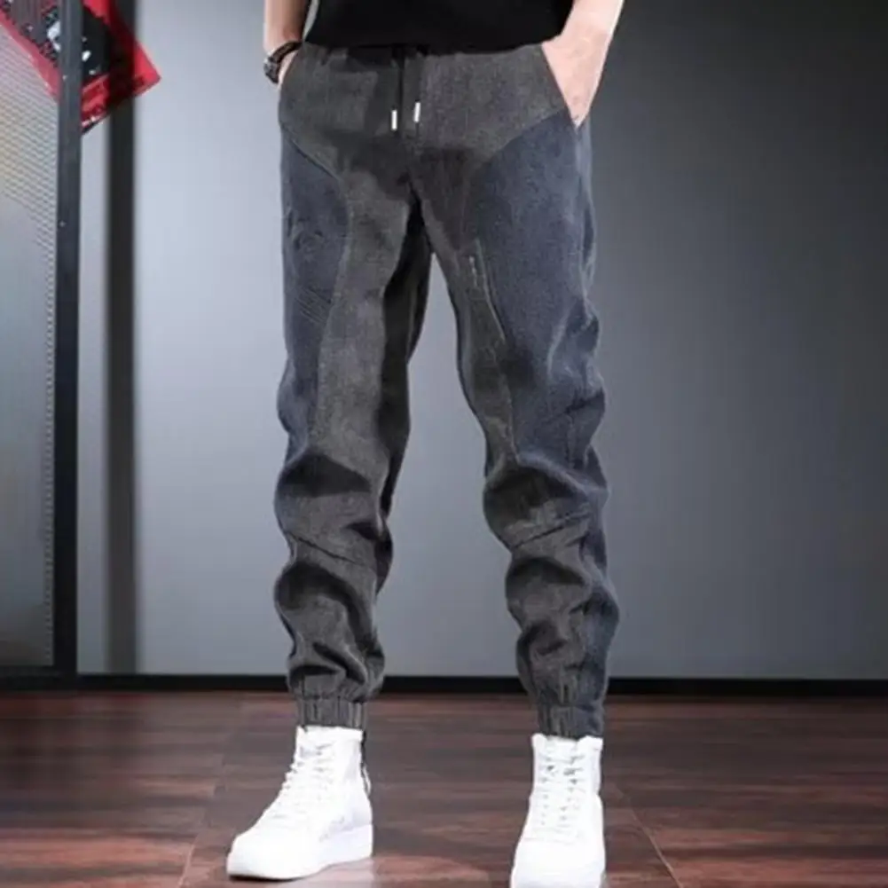 Men Cinched Pants Men Elastic Waist Pants Men's Solid Color Cargo Pants with Ankle-banded Design Drawstring for Comfortable