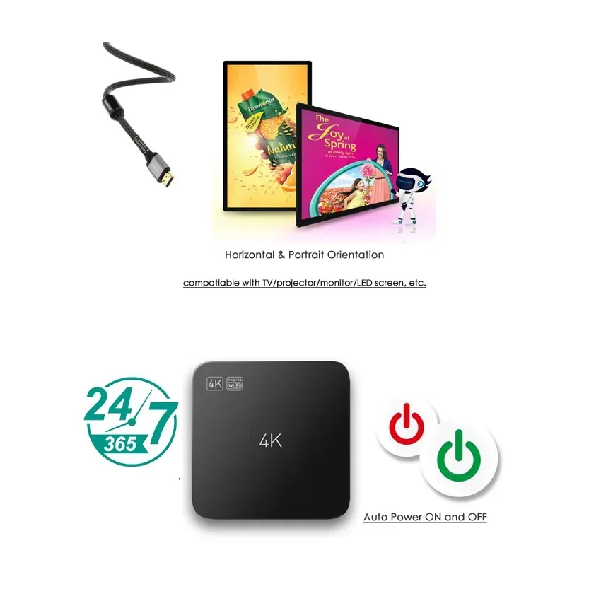 In stock4K Digital Menu Board Mini Network Digital Signage Media Player with Free CMS Cloud Service