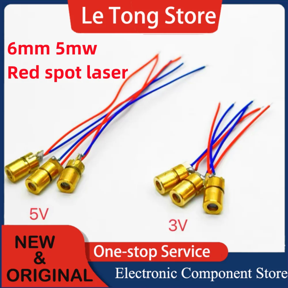 6mm 6mm laser do ponto da luz vermelha, 5mw cabeça do laser 5v 3v para o indicador do laser, 10 unid.