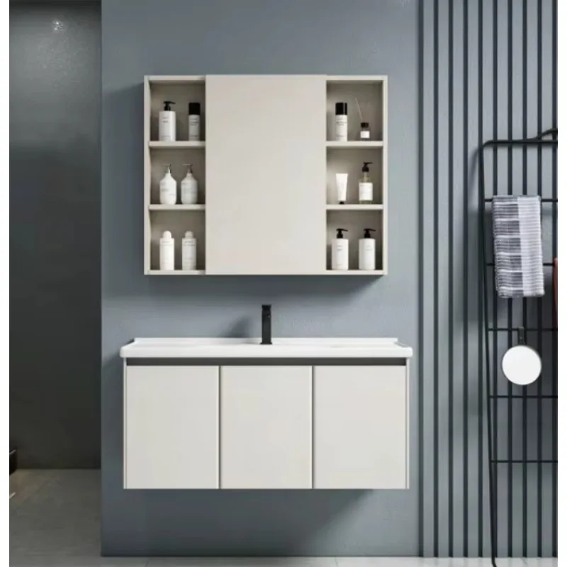 Modern LED lights with lighting wall-mounted bathroom vanity cabinets, embedded open shelves