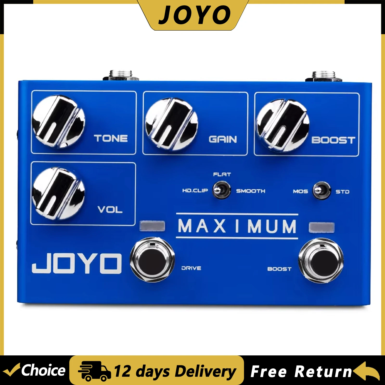 

JOYO R-05 MAXIMUM Overdrive Effect Pedal DRIVE Channel Clean Tone without Compression BOOST Channel Wild Tone with Long Sustain