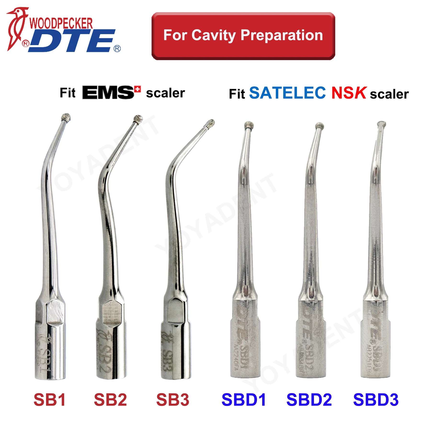 Punte per ablatore dentale originale Woodpecker DTE punta per scalatura ad ultrasuoni preparazione della cavità Fit EMS SATELEC NSK Scaler manipolo