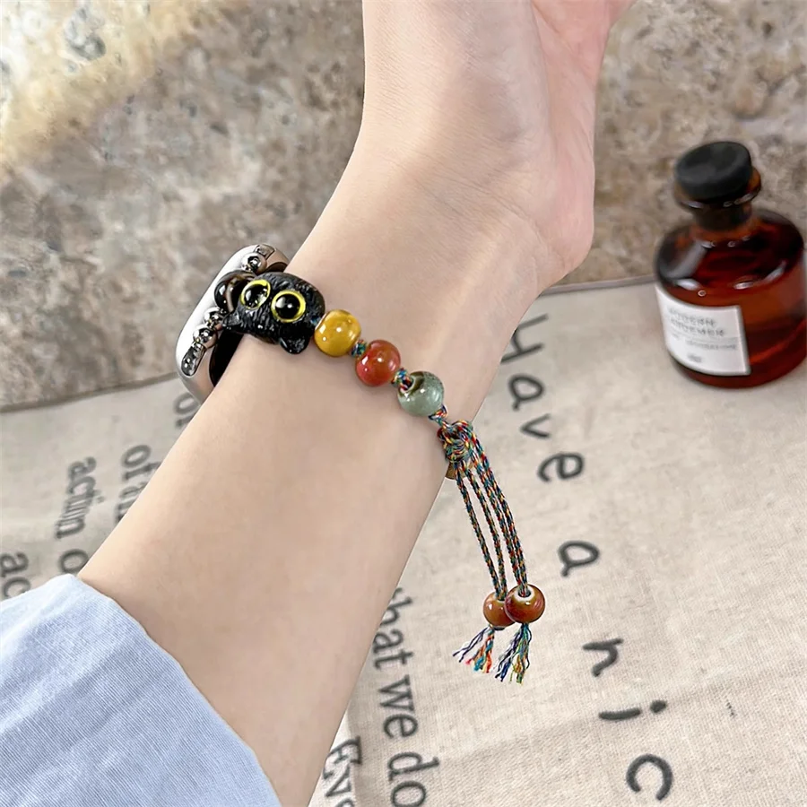 New personalized cartoon cute cat head ceramic compatible with iWatch strap 38mm 40mm 41mm 42mm 44mm 45mm 49mm for women, fashio