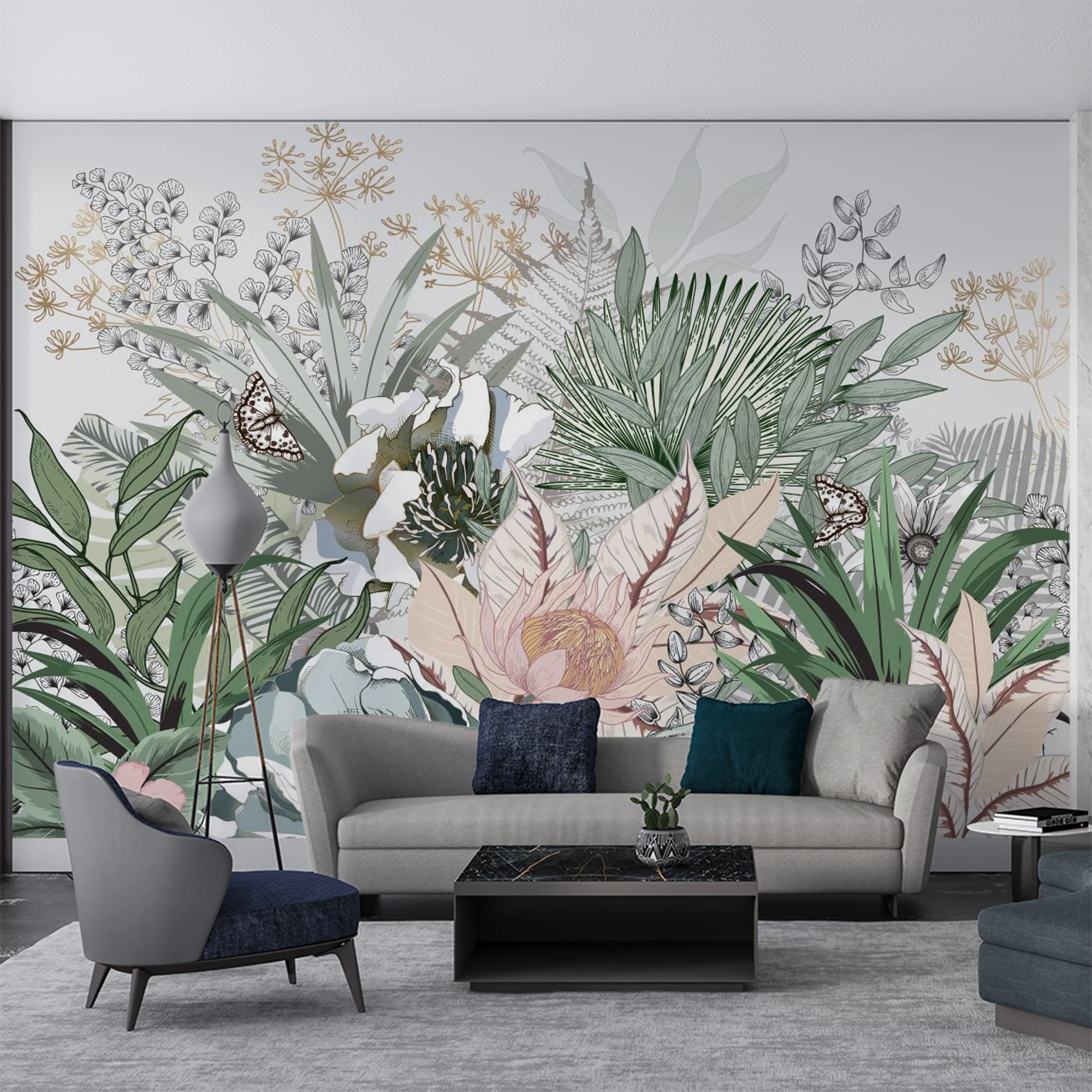 Custom Mural Wallpaper Vintage Botanical Floral Peel And Stick Wall Mural Tropical Leaf Butterfly Flower For Living Room Bedroom