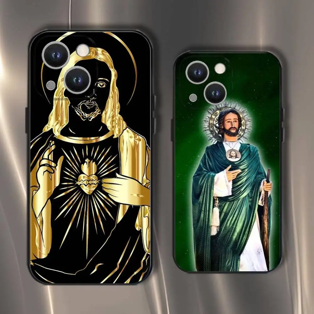 

San Judas Tadeo Phone Case For iPhone 16,15,14,13,12,11,Pro,XS,Max,XR,Plus,E,SE4,Mini Black Soft Cover