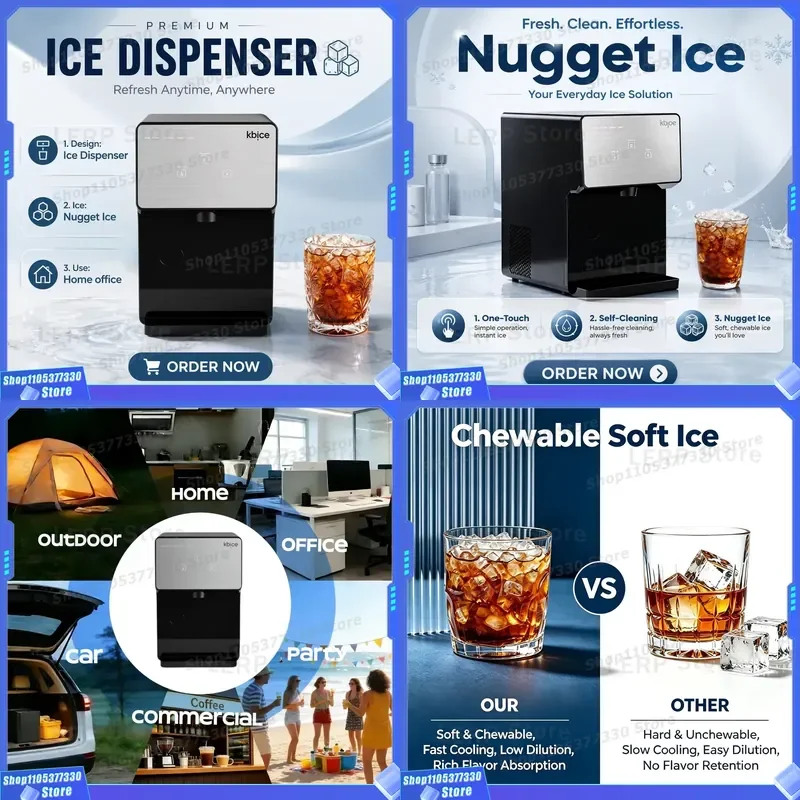 OEM ODM DC electric automatic ice cube machine 15kg/24 hours, home desktop ice cube machine energy saving smart touch