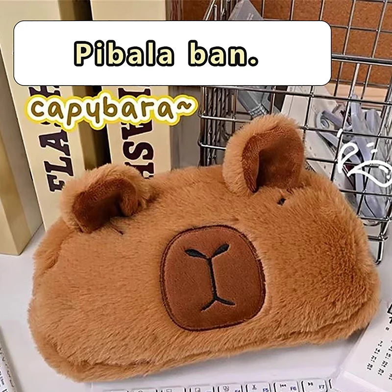 Cute Plush Capybara Pencil Storage Bag Cartoon Animal Pen Case Pen Bag Multifunction Large Capacity Stationery Pouch