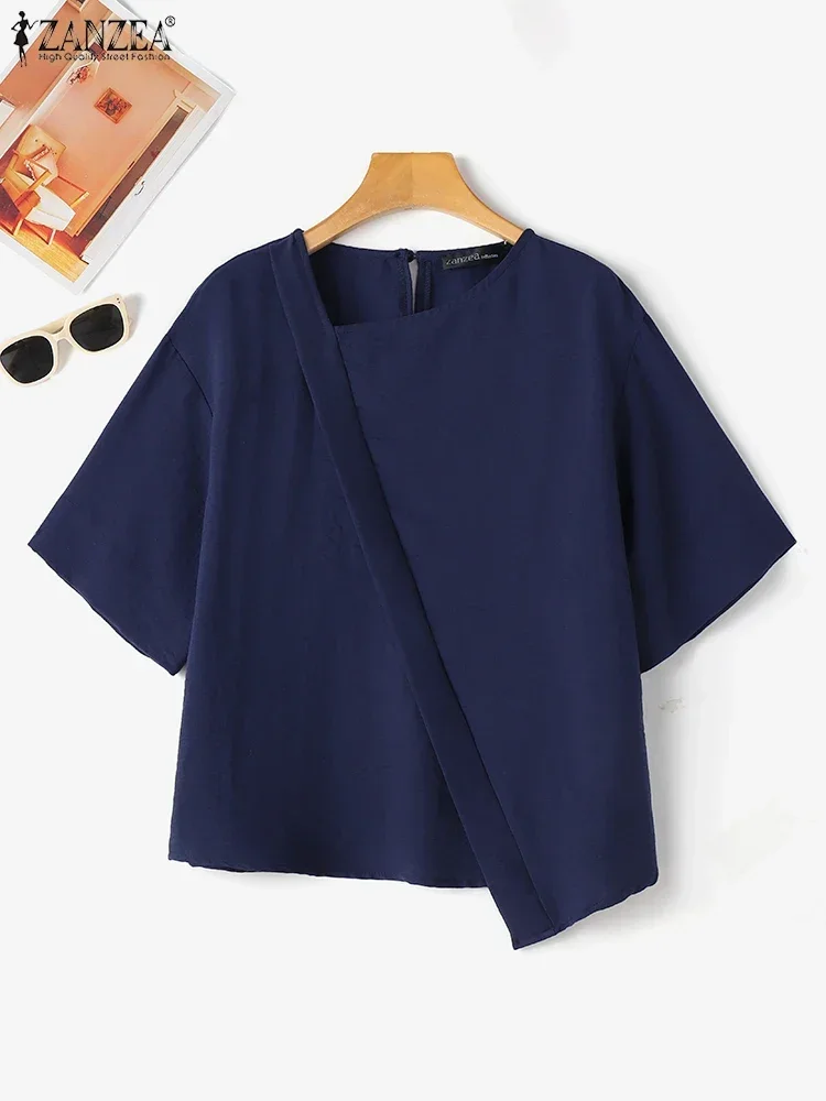 ZANZEA Camicette estive da donna 2025 Camicie a maniche corte irregolari Moda coreana Girocollo Top Tunica allentata casual Top Oversize