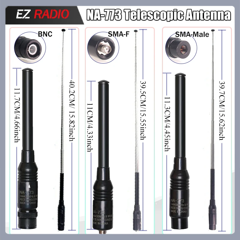 NA-773 Telescopic Antenna  UHF/VHF Dual Band SMA-F SMA-Male BNC High Gain Aerial Quansheng UV-K6 UV18 Pro Max Radio Accessories