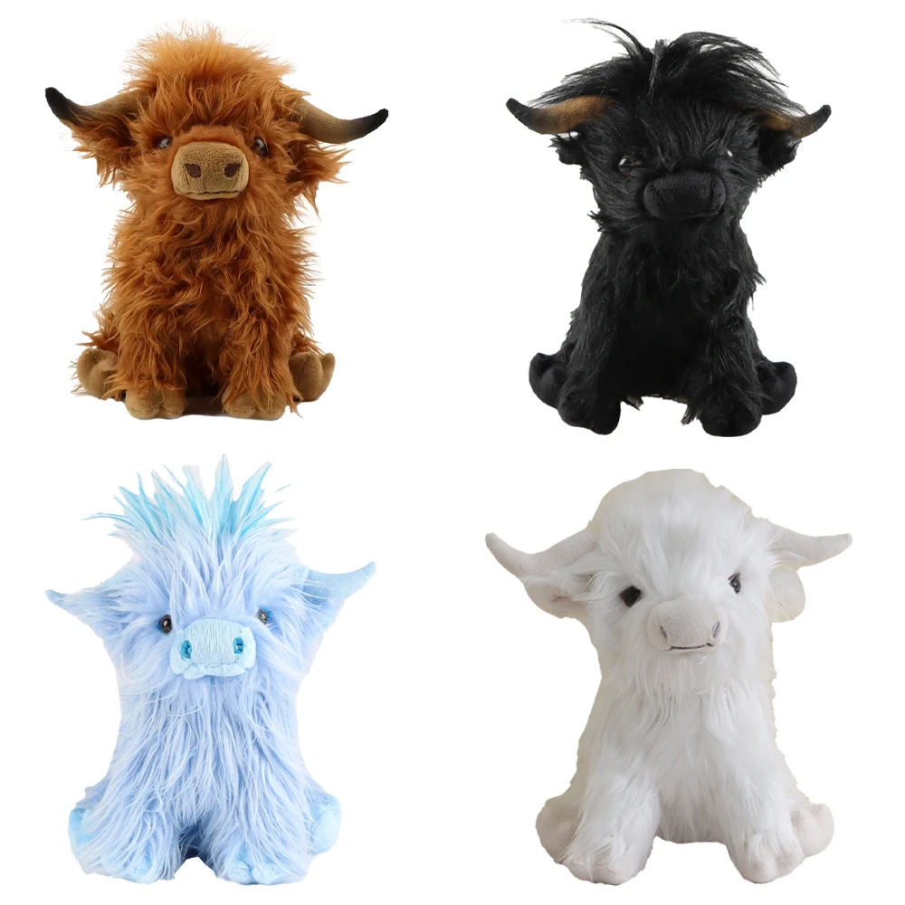 25 cm Simulation Kyloe Creme Highland Kuh Tier Plüschtier Weiche Angefüllte Highland Kuh Cattlle Plüschtier Geburtstagsgeschenk für Kinder Mädchen