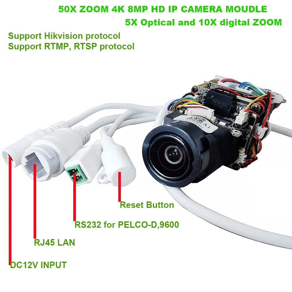 4K 8MP 50X Zoom IMX415 POE IP Camera Hikvision Protocol RTMP IVM4200 P2P ON VIF Support Max SD Card 256GB IP Camera Board