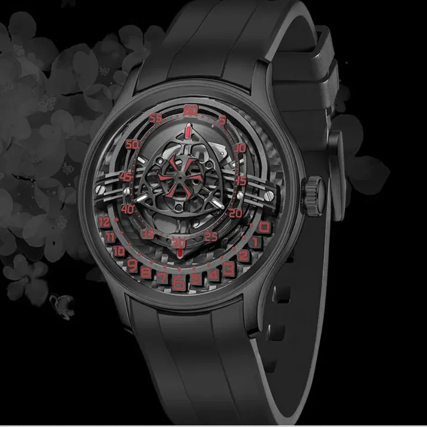 

OBLVLO Мужские автоматические часы 42 мм Механические наручные часы Светящийся водонепроницаемый сапфировый вращающийся циферблат с резиновым ремешком