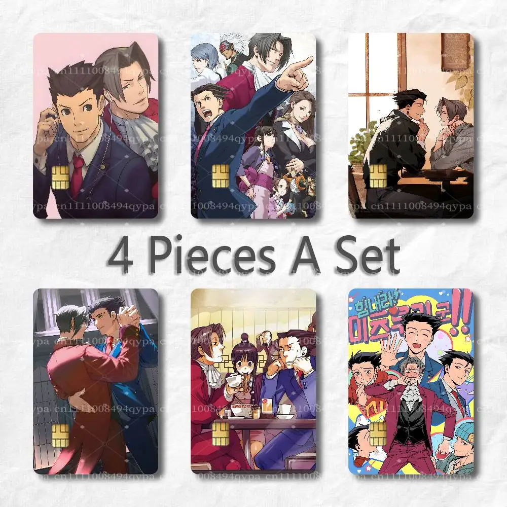 A-Ace Attorney Phoenix Wright AA7 Credit Card Skin Stickers with Chip Cutout 4 Pack for Credit Debit Transportation Cards