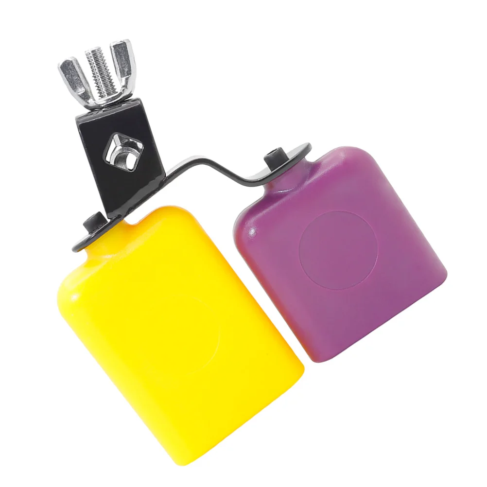 

Yellow Purple Square Wooden Fish Cow Bell Pitch Percussion Instrument ABS Metal Bracket Natural Clear Sound Rhythm