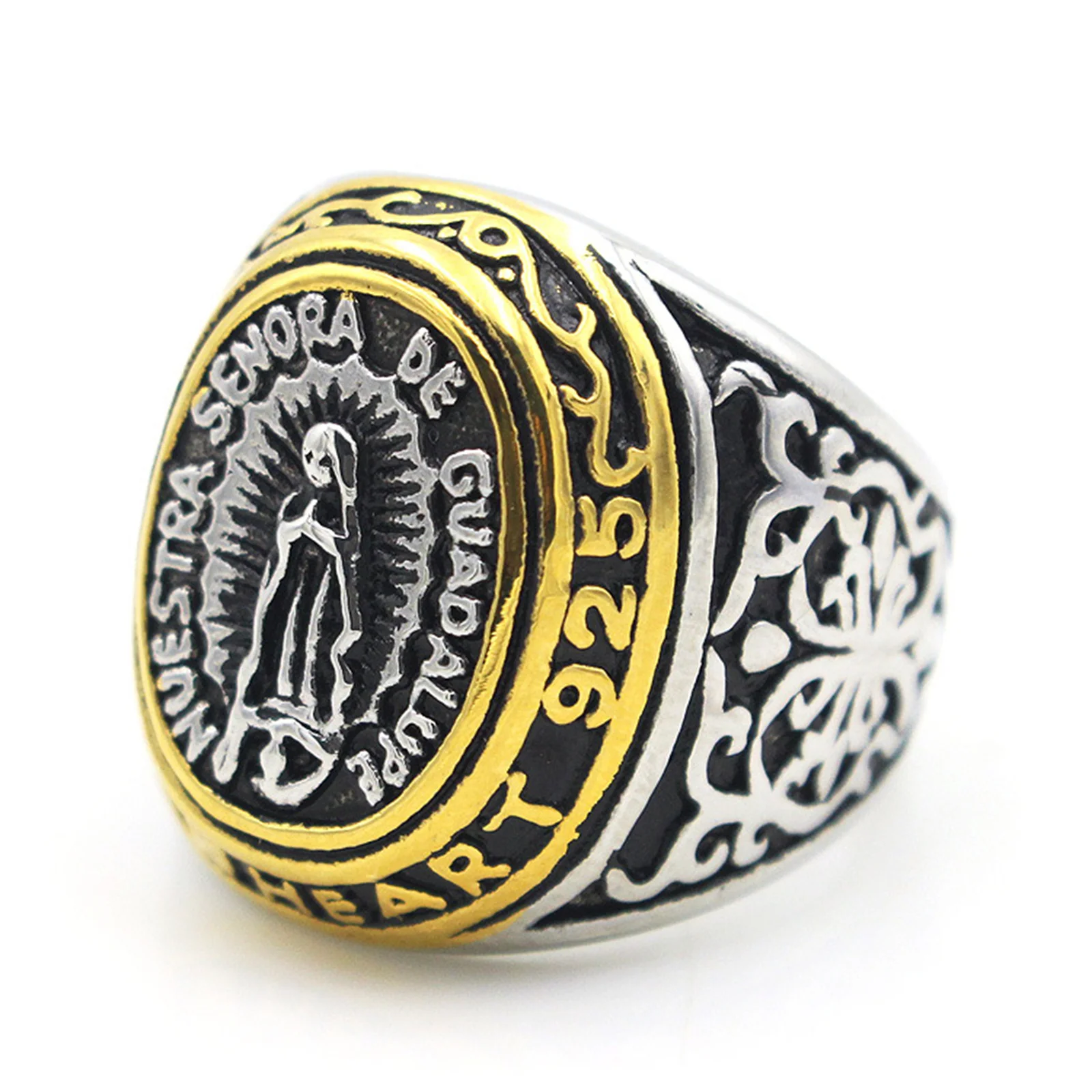 Our Lady of Guadalupe Gold Color Ring Virgin Mary Pray for Us Stailess Steel Mexico Patron Saint Catholic Jewelry