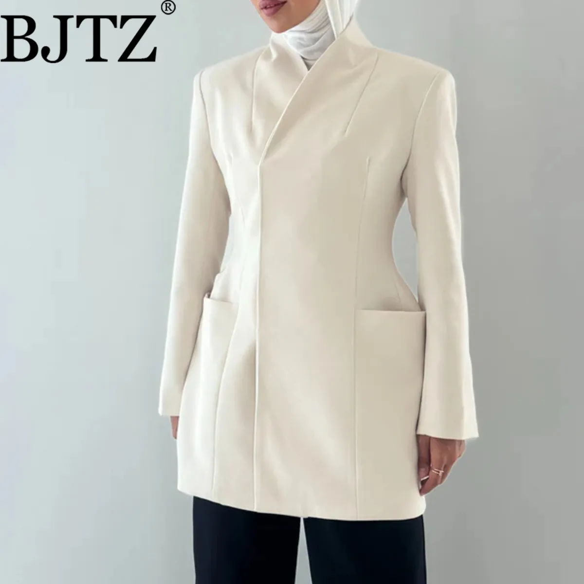 

BJTZ Solid Color Designer High-end Blazer Jacket For Woman 2025 Spring Autumn New Long Sleeve Versatile Office Lady Female Coat