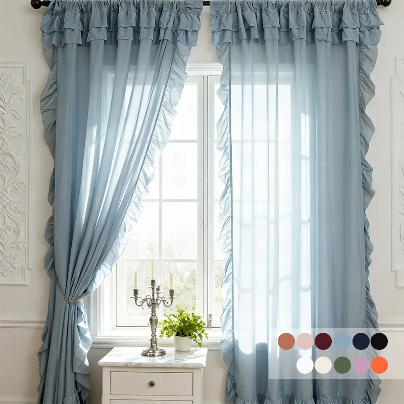 Lotus Leaf Edge Sheer Curtains Light Filtering Privacy Voile Curtain For Balcony Living Room Bay Window Home Decor