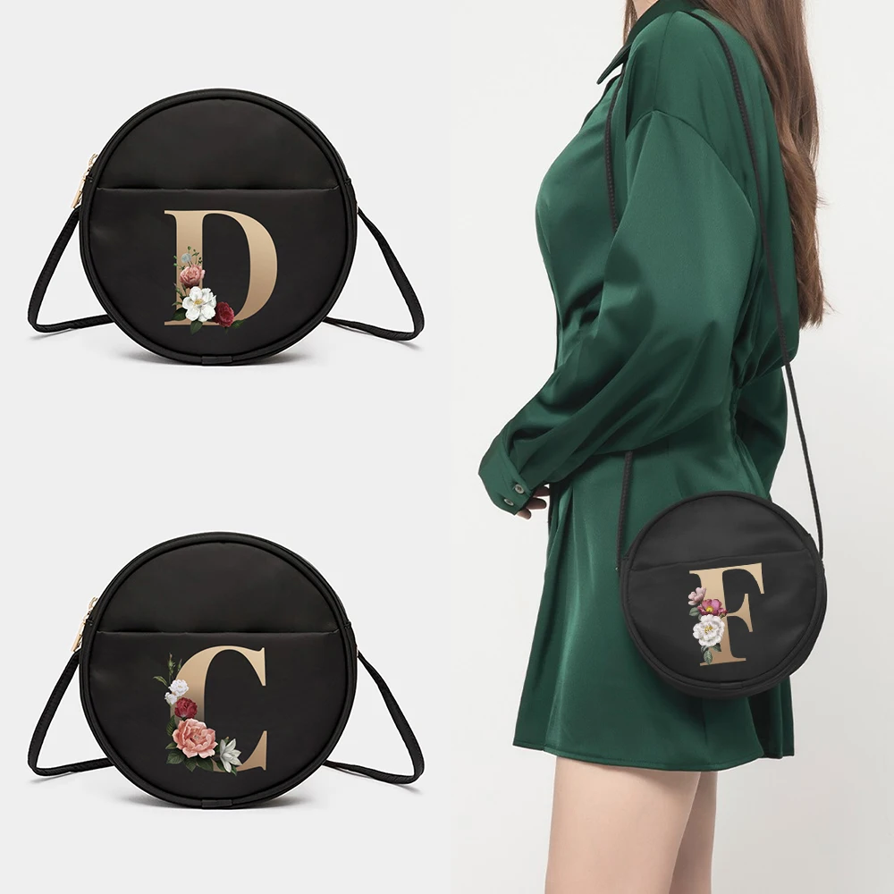 Gold Letter Name Pattern Series Round Womens Crossbody Storge Bag Handbag Phone Wallets Messenger Shoulder School Messenger Bag