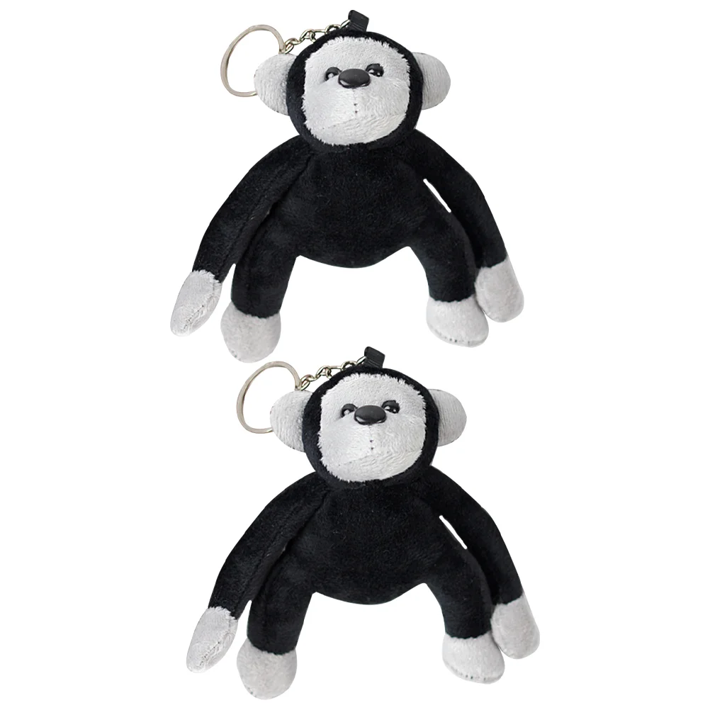 2 Pcs Orangutan Keychain Schoolbag Plush Pendants Stuffed Gorilla Ornament Ring Small Baby Black Purse