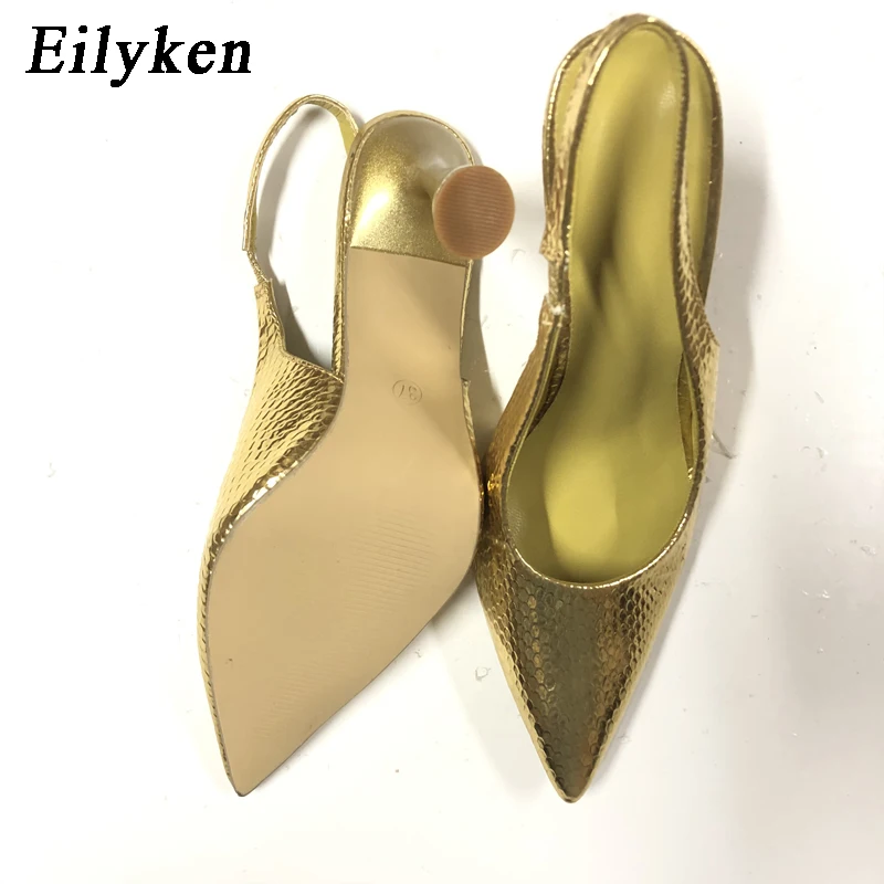 Eilyken Gold Silver Women Pumps Sandal Pointed Toe Ladiess High Heel Shallow Slip On Dress Party Shoes Zapatillas Mujer