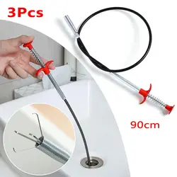 3Pcs 90CM Sewer Pipe Unblocker Bathroom Hair Sewer Sink Cleaning Tools Snake Spring Pipe Dredging Tool Kitchen Accessories