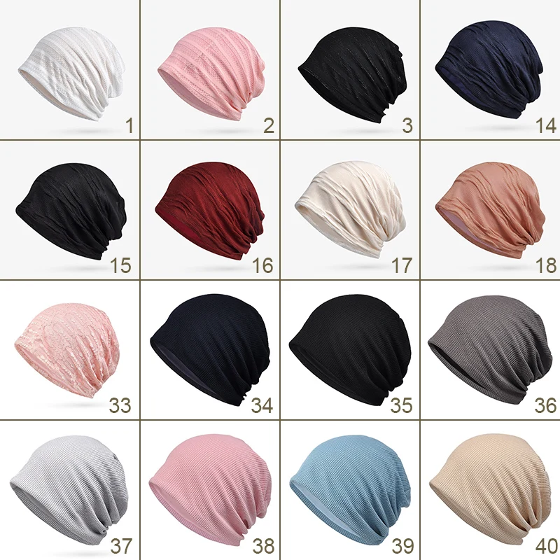 Summer Slouchy Beanie Hat Women Thin Lace Cotton Beanie Sleeping Cap Cancer Chemo Cap Turban Headwear Night Cap