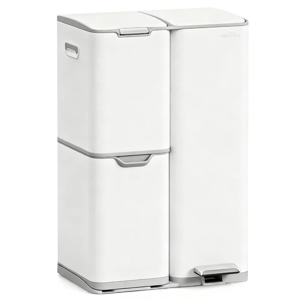 

16-Gallon Triple Compartment Kitchen Trash Can - Heavy-Duty Anti-Fingerprint Brushed Stainless Steel Recycling Bin for Home and