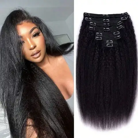 Verworrene gerade Clip-in-Haarverlängerungen, echtes Echthaar, natürliches Schwarz, Doppelschuss-Clip-Ins für Frauen, 40,6–71,1 cm, 100 g, 8 Stück