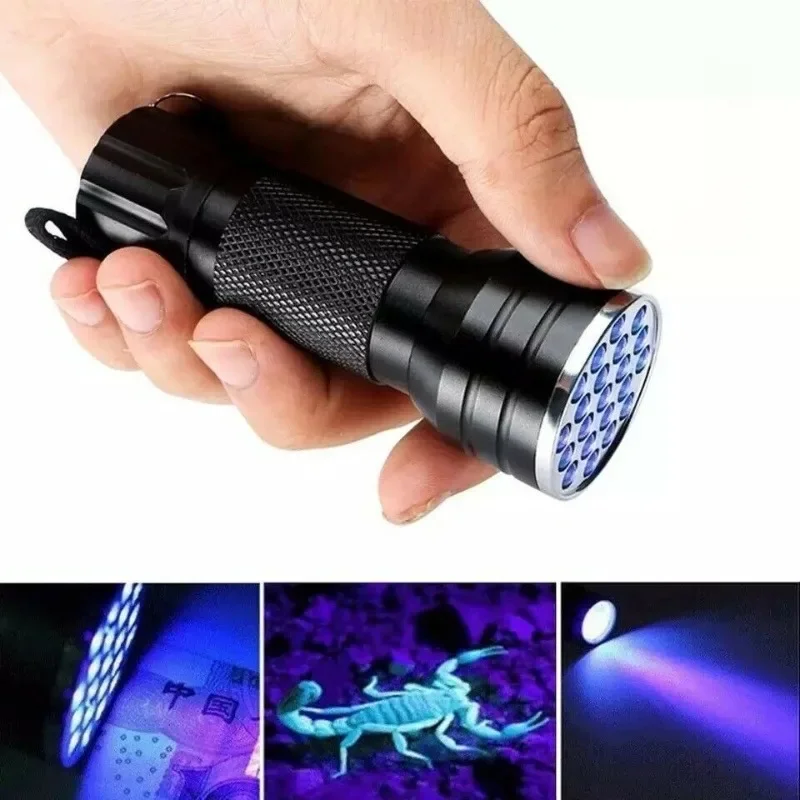 Minilinterna LED ultravioleta para manchas de orina de mascotas, luz negra portátil, 21 LED, 395NM