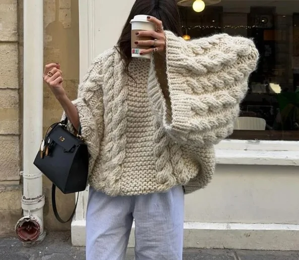Ropa Mujer Women's Multi-Color Cable Knit Sweater Casual Crew Neck Pullover Top