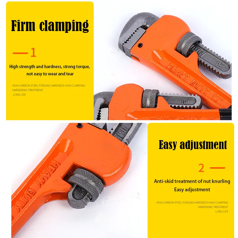 8/10/12/14/18 Inch Heavy Duty Adjustable Pipe Wrench Large Opening Pipe Wrench Plumbing Hand Tools For Pipeline Repairs