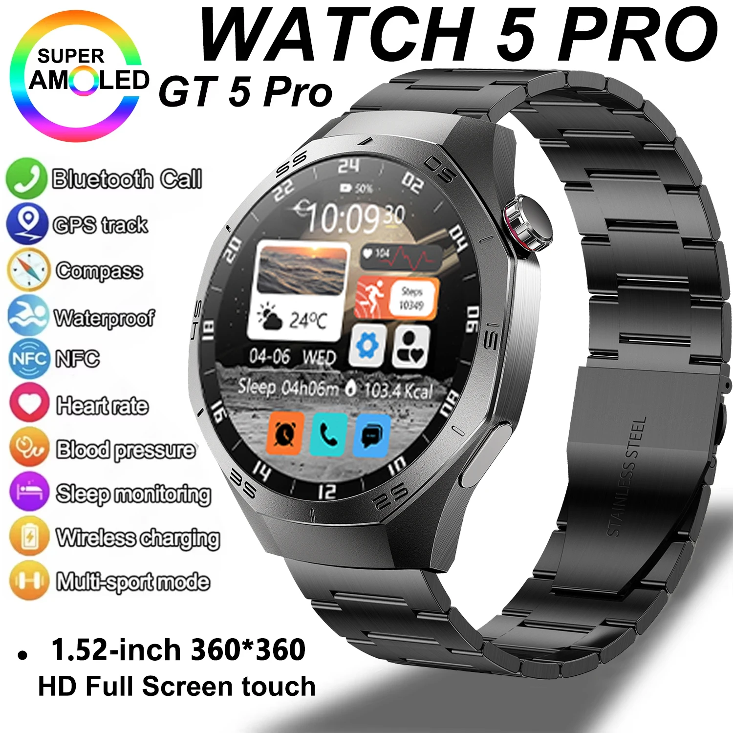 

2025 оригинальные новые умные спортивные часы S5 для мужчин HD AMOLED экран GPS траектория движения сердечного ритма Bluetooth вызов 1,52 "SmartWatch IP68