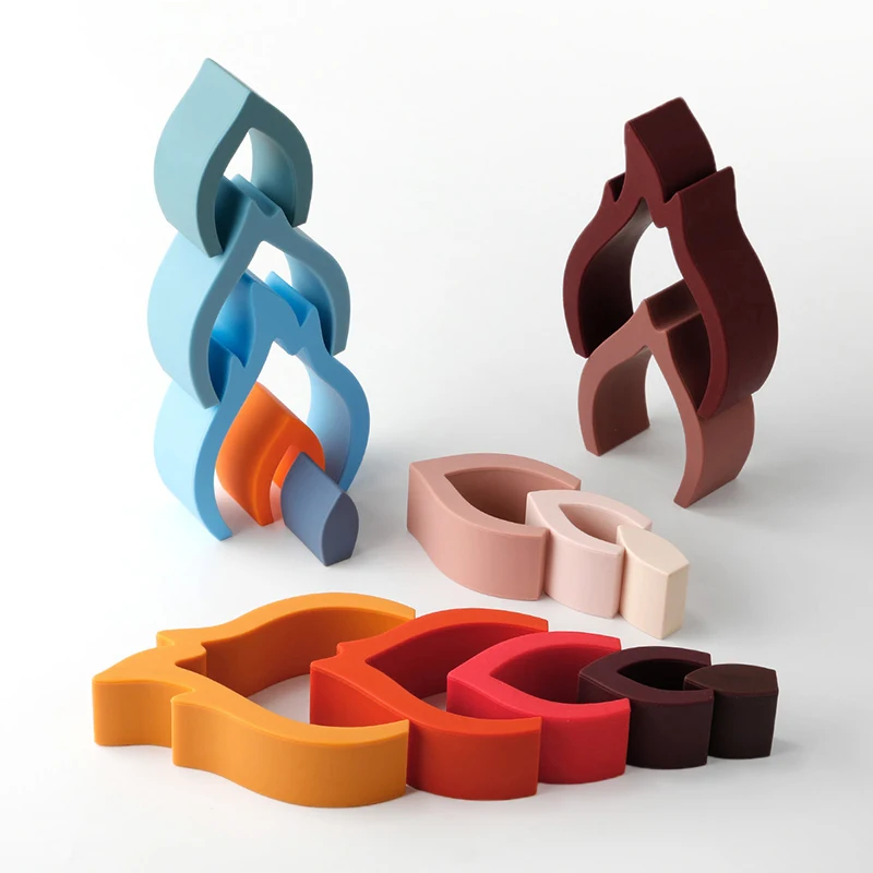 1Set Soft Building Blocks Silicone Stacking Blocks Baby Toy Round Shape Silicone Construction Toy Rubber Teethers Montessori Toy