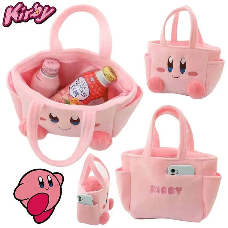 Cartoon Kirby Lunch Box for Women Large Capacity Handbag Kawaii Travel Organizer Picnic Bag Girls Plush Cosmetic Bag Gifts