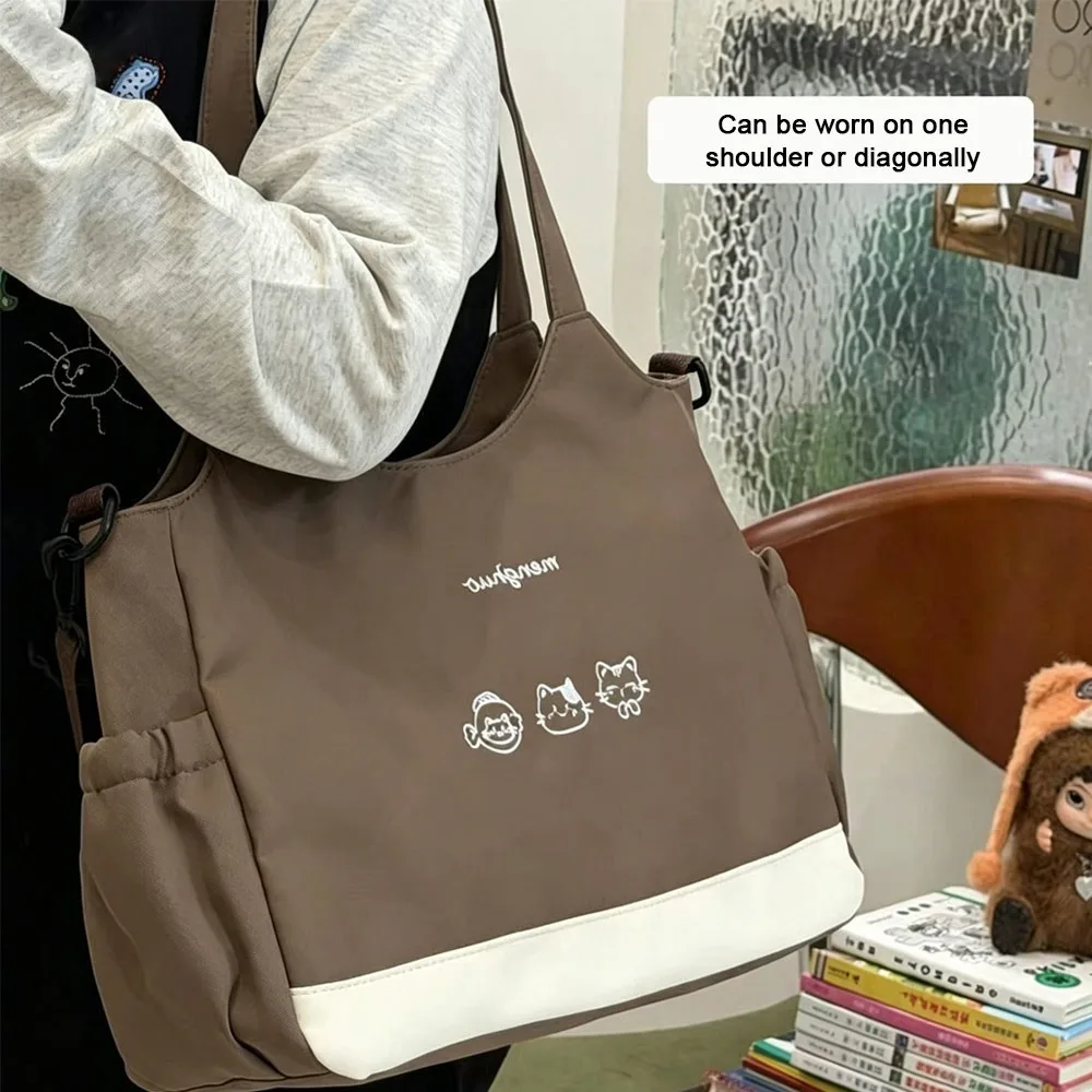 

Large Capacity Tote Bag Canvas Material Zipper Closure Shoulder Bag Soft Cotton Strap Durable Construction Book Bag