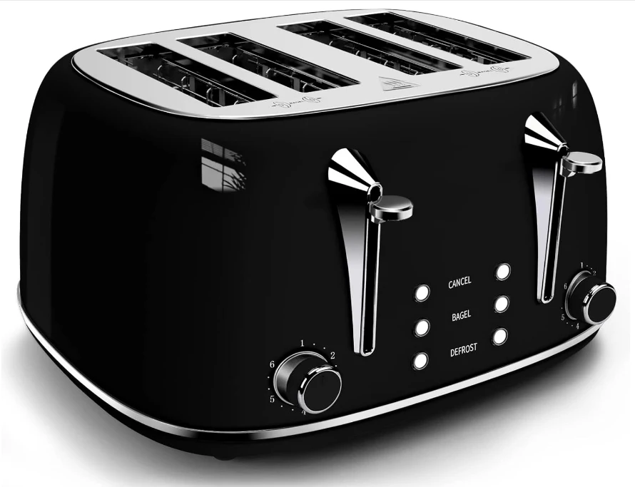 4 pieces stainless steel toaster with bagel, cancel, defrost function, removable crumb tray, 4 additional wide slots