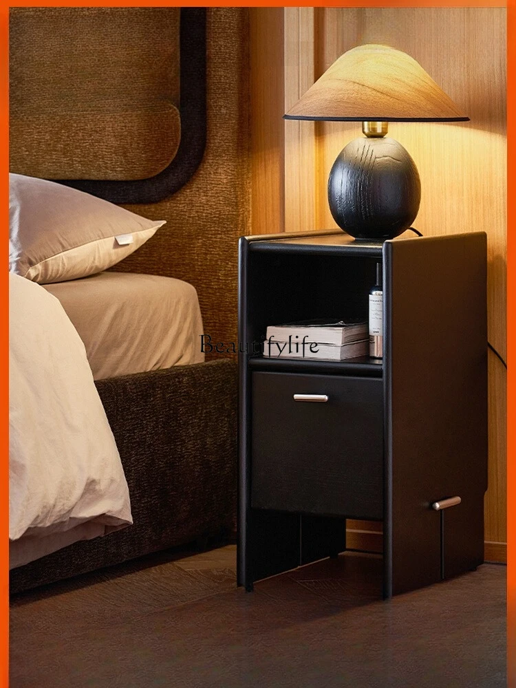 

Solid wood bedside table Extremely narrow crevice cabinet 2024 new light luxury high-end retro style