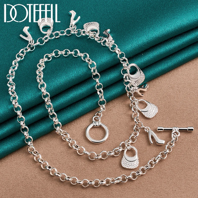 925 Sterling Silver High-heeled Shoes Bag Pendant Necklace For Woman Fashion Wedding Engagement Party Charm Jewelry