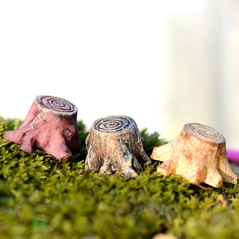 New 3pc Tree Stump Resin Craft Miniature Figurine Decorative Moss micro Landscape Home Decor Fairy Garden Decoration Accessories