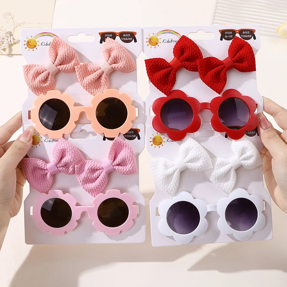 3 Piece Of Children's Bow With Hair Clip Sunglasses Set Cute UV Eye Protection Toy Suite