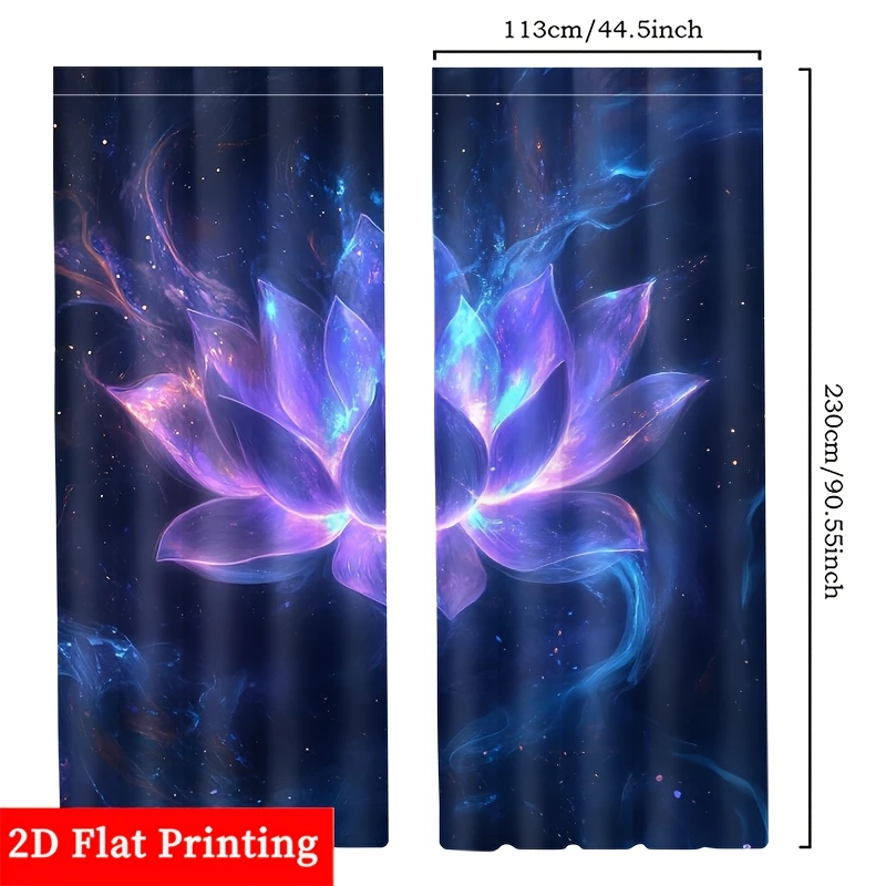 Luxury Galaxy Lotus Curtain 2pcs Pair Deep Space Nebula Window Panel Home Decor Mystic Cosmic Art Curtain