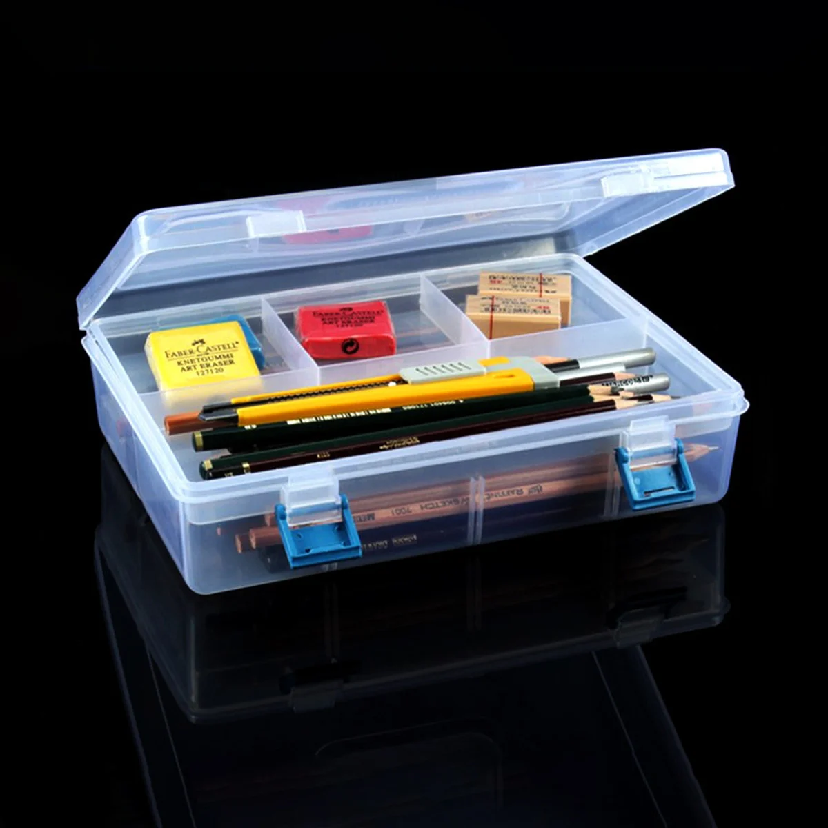 

2Pcs Durable Plastic Stationery Box Large Capacity Double Layer Pen Organizer for Students School Office Art Supplies Storage