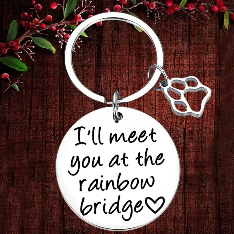 Charm Dog Cat Memorial Keychain Pendant Pet Lover Sympathy Gift Key Chains I'll meet you the rainbow bridge