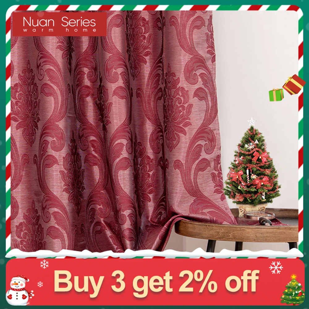 Christmas Semi Blackout Curtains For Living Room Bedroom Window Curtains Modern Custom Blinds Drapes Door Curtains Decor Red